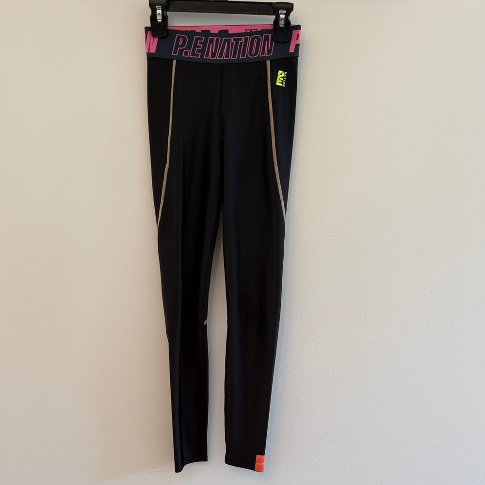 P.E Nation Women's Black Leggings with Pink Waistband